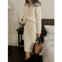 꽈배기 크롭 후드 니트 스커트 셋업 투피스 세트