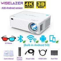 WISELAZER A30 9500 루멘 LED 네이티브 1920*1080 HD 지원 4K 홈 HDMI USB 와이파이 휴대용 프로젝터, WZ-A30-A