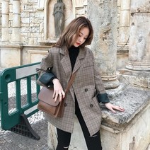 여성 가을체크자켓 하객룩재킷 레트로 복고풍 간절기 아우터 루즈핏외투