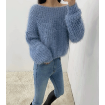 [무배]원숄더가능/여리핏)노제 입술넥 뽀글이 퍼 니트 앙고라 솔잎니트