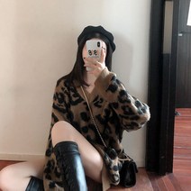 SJW 봄가을 레오파드 니트 브이넥 하프 오버핏 긴팔 스웨터 풀오버 여성상의 빅사이즈 S~6XL