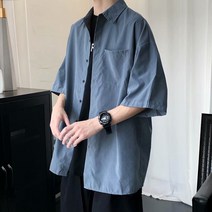 남성셔츠 셔츠 남성 여름 대형 단색 반팔 2023 얇은 루즈핏 재킷 데일리남방