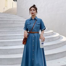 바스락 원피스 바스락롱원피스 여름원피스 여셩원피스 2021 여름 데님 무지 여성 벨트 원피스