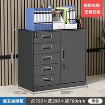 캐비넷 수납장 서랍장 사무실 다용도 철제 양문형, 1.1mm, 블랙 5서랍