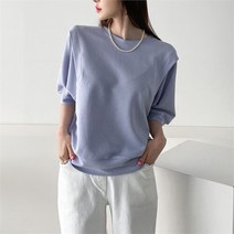 셀러허브 여성패션 [BELLE] 여성 봄 여름 7부 소매 반팔 면 무지 티셔츠