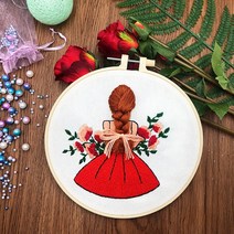 핸드 메이드 자수 소녀 유럽식 입체 DIY 수제 프랑스자수 재료 패키지, B. 레드치마 (20cm)_약 20cm