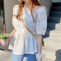 [츄츄스] 블라우스 펀칭퓰 (SM0030)_(여성의류 쉬폰블라우스 예쁜블라우스 레이스 체크 도트 무지 무늬 나염)