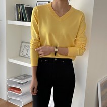 기획 캐시 부드러운 브이넥 니트 스웨터 편안한 핏 기본 베이직 데일리룩