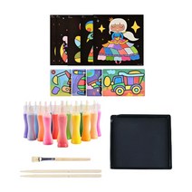 Ursmart 모래 아트 키트 모래 그림 예술 공예 드로잉 보드 어린이 다채로운 18 색 만화 교육 전송 스티커 학습 크리 에이, 다중, 다중, 종이