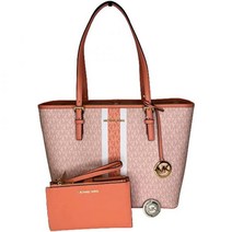 마이클코어스 Michael Kors Jet Set 여행용 MD 캐리올 토트 더블 지퍼 손목 지갑 후크 번들 시그니처 Mk SherbertSherbert