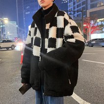 커플룩 점퍼 루즈핏 남친룩 니뽄스타일 코트 남성 체커보드 패딩 패션 하프 아메리칸 지퍼
