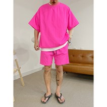 남자 여름 오버핏 와샤 바스락 반팔 반바지 트레이닝 세트