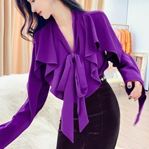 여성블라우스 Feijie 사용자 정의 우아한 전문 OL 셔츠 2022 겨울 여성 활 v-목 기질 쉬폰 셔츠 구김없는