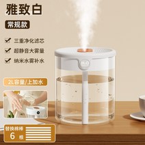 습도표시 디지털 가습기 무음 가정용 침실 책상위 어린이방 사무실 대용량 듀얼 스프레이, 2리터 화이트+6 필터