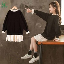 셀럽당 소녀용 레이스 레이어드 원피스 청소년 긴팔 맨투맨