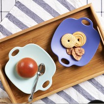 용품 어린이 반찬기 손잡이 캠핑 핸들 플레이트 그릇 소 식기 칠린 사각 앞접시, 블랙