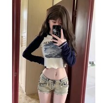 래글런 긴팔 티셔츠 춘추매 쇼트 상의 여