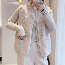 여성 양털 후리스 뽀글이 할머니 조끼 퍼 베스트 수면 아이보리 90
