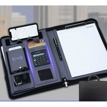 서류 파우치 사무실 파일 가방 대용량 폴더 영업사원, 계산기와 노트 패드가 포함된 파란색