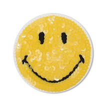 [동대문패션포인트] 스마일 자수 패치 와펜, 스팽글스마일 대(72X72mm), 1개입, 옐로우