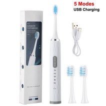 성인용 음파 전동 칫솔 어린이 울트라 소닉 진동기 미백 IPX7 5 모드 2 브러시 USB 딥 클린, 01 A