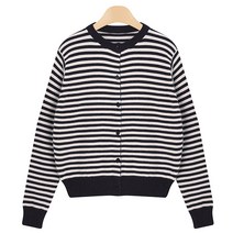 뜨개진 여성용 쫀쫀 스트라이프 라운드 에프터 가디건