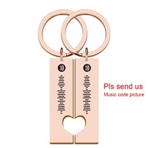 북스캔 맞춤형 2pcs 음악 코드 키 체인 세트 여성 남성 새겨진 노래 Spotify 스캔 심장 가족 친구 연인 링, [04] Rose Gold
