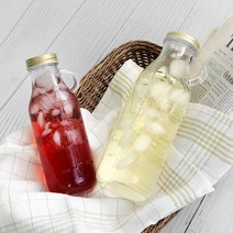 빈티지 핸들 유리병 2size 물 더치커피 콜드브루병 원두 잡곡 유리 보틀 눈금 용기, 소 510ml
