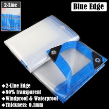 야외 투명 방수포 전망대 Pergola 창 방풍 천막 정원 식물 방수 캔버스 천 0.1mm, 127.2line Blue edge - 4x4m