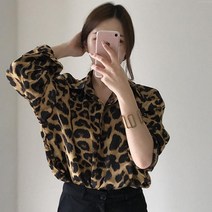 해외직구 레오파드 셔츠 블라우스 루즈핏 봄 가을 키작녀 패션 연예인 코디 세트 사복 77사이즈