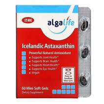 Algalife 아스타진틴 Icelandic Astaxanthin 12 mg 60 미니 소프트젤 sunflower seed oil 소비톨 글리세린 카르기닌