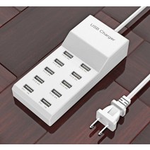 10구 USB 멀티 충전기 어댑터 DC, 10 포트 충전기 10A (흰색)