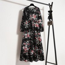 맘등원룩 문센 워마일룩 집 청담동 며느리 꾸안꾸 여성 플로럴 프린트 맥시 드레스 봄여름 캐주얼 긴 소매 하이웨이스트 라인 보헤미안 비치 파티 롱