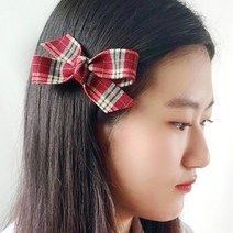미모양 리본 체크 포인트 머리 집게핀