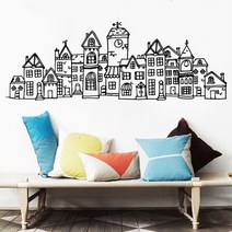 스캔톡 스칸디나비아 스타일 귀여운 마을 도시 벽 스티커 DW5713 비닐 침실 소파 북유럽 스캐디 타운 데칼 거실 보육 장식, [01] 622 Black, [02] 55x154cm