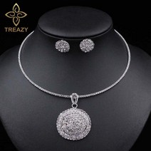 신부주얼리세트 반지 목걸이 귀걸이 팔찌 세트 TREAZY 신부 웨딩 무도회 크리스탈 주얼리 라인석 서클 펜던트 초커 여성 아프리카