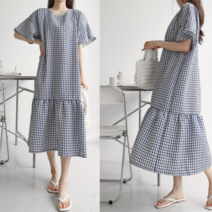 오만한그녀 빅사이즈 여름 롱원피스 체크 오버핏