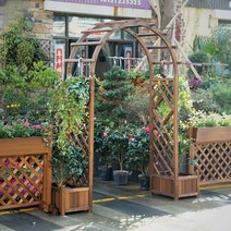 타원형 넝쿨 지지대 원목 화단 옥상 지주대 문 게이트, 100cm + 플라워 박스40cm