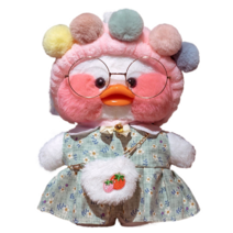 PKTOYS DIY 큐티 오리인형 크로스백 뽀글이 토이 캐릭터 빵빵덕 오리 인형 숄더백 크리스마스 명절 선물, 어깨 가방 컬러 볼 헤어 벨트 그린 스커트 딸기, 파우더 오리 어깨 가방
