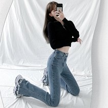 트임청바지 라이트 블루 여성 150 9부바지 봄 여름 작은 키 하이웨이스트 날씬해 보이는 맥시 부츠컷 3890206158