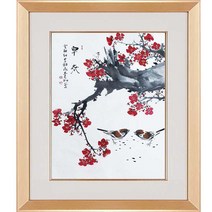 진품 / 진품 그림 할인판매 매화그림 홍매화 생기 그림 액자 거실 침실 공부방 서재 사업장 출세 등용 사군자 한국화 동양화그림, 6번 고급 골드액자 (추천)