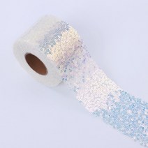 스팽글원단 반짝이천 무대복 6cm 레이저 얇은 명주 그물 패브릭 리본 diy 수제 공예 헤어 클립 소재 웨딩 생일 장식 공급 4.5 메터몫, 베이지, 8cm x 5야드