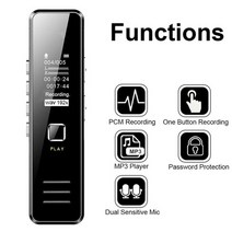 음성 녹음기 디지털 보이스 레코더 미니 장시간 오디오 스피커 32gb usb 충전식 재생 사운드 mp3 플레이어 소음 감소 원격 녹음, 검은색, 검은색