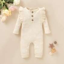 FULIBS 유럽과 미국 스타일 봄과 가을 아기 소녀 귀여운 서양식 Jumpsuit 단색 범퍼 긴 플라잉 슬리브 숨겨진 버클 Jumpsuit 1L