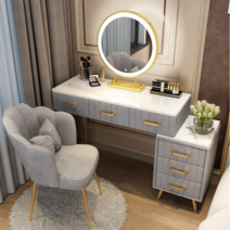 깔끔한 뷰티 대리석 상판 벨벳 화장대풀세트 테이블+서랍장+거울+의자 풀구성, S.플리스그레이100