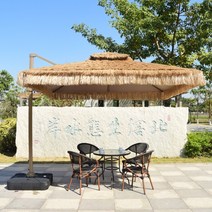 각도 조절 밀짚 파라솔 초가 지푸라기 대형 야외 옥상 감성 캠핑 그늘막, 철제 2.7m 바나나우산+대리석받침