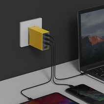 샤오미 SHARGE GaN 100W 질화갈륨 고속충전기 멀티포트 PD 플래시 충전65W A세트 3C1A충전구+100W케이블1.5m, 옐로
