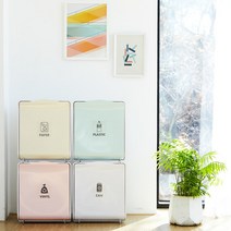 [1+1] 센스큐 다용도 인테리어 매직큐브 가정용 분리수거함 32L X 2개 (전용롤백 60매증정), 베이지 1P, 민트 1P