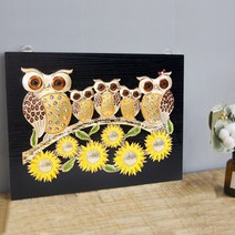 복부엉이&해바라기 인테리어 부조 액자 30 40, 블랙
