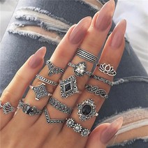 순금 쌍가락지 학생용 패션반지 우정링 DIEZI 15 개/대 보헤미안 레트로 크리스탈 꽃 잎 연꽃 보석 실버 컬러 반지 세트 여성 결혼 기념일 선물